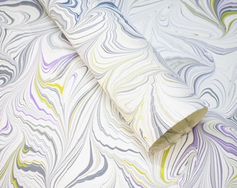Hand-Marbled Book Arts Paper – White, Gray, and Turquoise (19 x 13 in.)