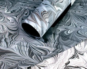 Handmade Spanish Wave Marbled Paper - Black, White & Red, 230 gsm
