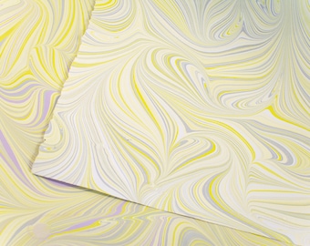 Handmade Marbled Paper - Pale Butter Yellow - Deckled Paper 230 gsm for collage, journaling