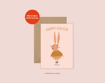 Hoppy Easter Greeting Card | Easter Bunny Card | Printable Easter Card |  | Print At Home | 5 x 7 Greeting Card | Instant Download