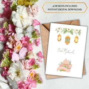 CARTÕES DE EID MUBARAK | Cartões islâmicos | Presente Islâmico | Eidi | Cartões para impressão | Conjunto de 4 designs | Download instantâneo