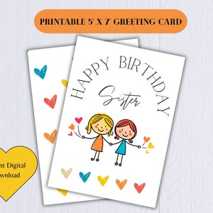 Karte zum Geburtstag für Schwester | Alles Gute zum Geburtstag Sis | Druckbare Geburtstagskarte für deine große Schwester | Digitaler Download | Glückwunschkarte zum Geburtstag
