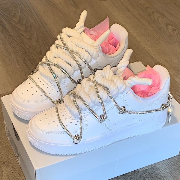 Aangepaste bling touw AF1 witte bling luchtmacht degenen aangepaste dames heren grote kinderen touw veters bling schoenen