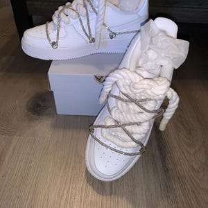 Custom Bling Rope AF1 White Bling Air Force Ones Customized Big Kids Rope Laces Bling Shoes