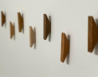 OAK Wood Wall Hooks,Wall Mounted Hooks,Wall Decor,Entryway Organizer,Wood Wall Storage,Coat Hook,Decorative Wall Hook,Gift for Home,Wall Art