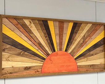 Rustic Panoramic Wooden Sun,wooden Long Sun,framed Wood Sun