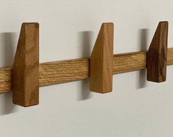 OAK Wall Hooks, Wood Hooks with Bar,Wall Decor,Entryway Organizer,Wood Wall Storage,Coat Hook,Decorative Wall Hooks,Home Decor Gift,Wall Art