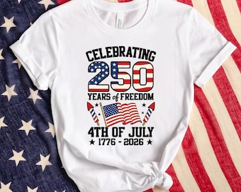 250th Independence Day Shirt, 4th of July 2026 Tee, Patriotic USA Flag T-shirt, America 250 Years Freedom Celebration V-neck Tee USA