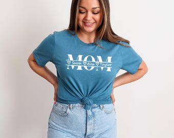Custom Mom Shirt With Kids Name, Personalized Mom Shirt, Minimalist Mommy Custom Gift for Mother, Mom Gift for Her, Mom Tee with Kids Name