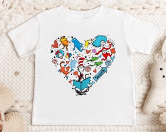 Dr Suess Toddler T-shirt with Read Across America Heart Design for Little Book Lovers  Storytime Fun