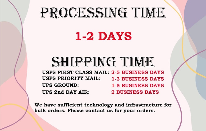 The image is a text-based advertisement for shipping services, providing information about the shipping time and the types of mail that can be sent.