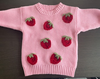 Toddler children’s personalised strawberries  knitwear jumper sweater girl boy embroidered knitted knit jumper