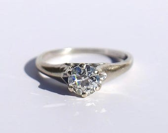0.80ct Vintage Old European Cut White Gold Diamond Ring