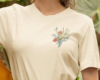 Minimalistisches Wildblumen T-Shirt, Perfekt für Hochzeiten & Junggesellinnenabschiede, Sommerliches Muttertagsgeschenk, Blumen Shirt