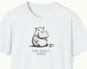 Funny Hippo T-Shirt Unisex Softstyle Chill cute hippo with a cup of coffee drawing mothersday gift
