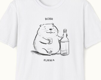 Bobr Kurwa T-Shirt Unisex Softstyle lustiger polnischer Bieber mit Vodka Flasche | Meme