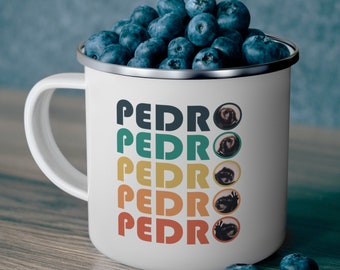 Pedro Retro Enamel Camping Mug - Y2K Inspired Outdoor Drinkware, Durable Vintage Style Coffee Cup, Perfect for Campers & TikTok Trends