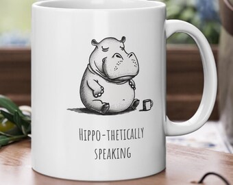 Cute Hippo Mug, 11oz chill cute hippo with a cup of coffee drawing mothersday gift