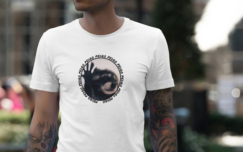 Pedro Raccoon Unisex Meme T-Shirt, Stylish Viral Animal Tee, Urban Wildlife Enthusiast Gift, Internet Meme Casual Wear Bild 2