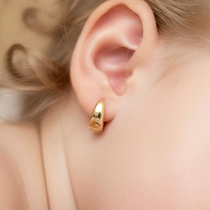 Tiny Hoop Earrings for Kids, Gold Huggies for Girls, Women, Dainty Minimalist Longlasting Jewelry for Babies, Cute Baby Shower Birthday Gift