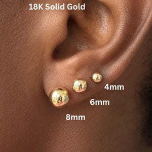 18K Solid Gold Ball Stud Earring, 3mm, 4mm, 5mm, 6mm, 8mm, Real 18 Karat 750 Authenticated Jewelry, Golden Ball Earring, Cute Jewelry Gift