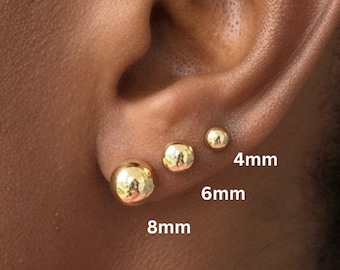 18K Solid Gold Ball Stud Earring, 3mm, 4mm, 5mm, 6mm, 8mm, Real 18 Karat 750 Authenticated Jewelry, Golden Ball Earring, Cute Jewelry Gift