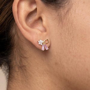 Tiny Pink Bow Earrings for Girls, Gold Hypoallergenic Studs, Cute Minimalist Earrings for Sensitive Ears, Teens & Women Jewelry Gift