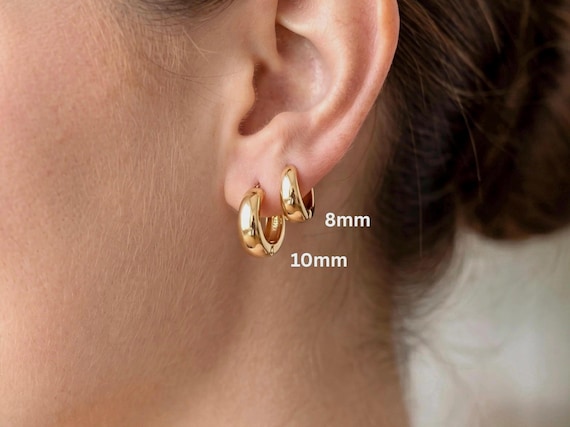 Hypoallergenic 18k Gold Huggie Hoop Earrings for Girls, Women, Toddlers with Sensitive Ears | 8mm, 10mm Small Hoops Gift | 24hr Ship