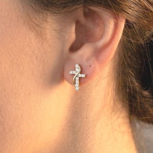 Gold Cross Stud Earring, Tiny Cross Earring, Dainty Stud Earrings for Women, Perferct Personalized Custom Message Jewelry Gift for Her