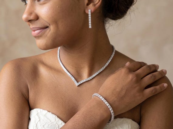 Silver Gold Bridal Jewelry Set, Necklace, Bracelet & Earring, Elegant Wedding Set for Bride, Bridemaid, MOB, MOG, Bestlady Party Jewelry