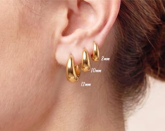 Hypoallergenic Gold Huggie Hoop Earrings for Women, Girls with Sensitive Ears | 8mm, 10mm, 12mm Stackable Earrings, Jewelry Gift | 24hr Ship
