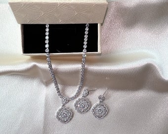 Bridal Jewelry Set for Prom Silver Necklace for Prom necklace silver Bridal statement Jewelry Set Prom Jewelry Set wedding jewelry silver