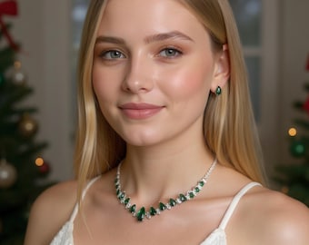 Emerald Green Bridal Jewelry Set, Wedding Earrings and Necklace for Bride, Bridesmaid, Wedding Guest Jewelry Set, Anniversary, Birthday Gift