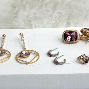 Ensemble de 6 boucles d'oreilles en tourmaline rose avec note manuscrite pour femme, créoles et clous d'oreilles qui ne ternissent pas avec message personnalisé, cadeau pour elle