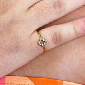 Bague en or trèfle à diamants délicat, bague en or 14 carats, bague minimaliste avec note manuscrite pour elle, bague zircone cubique, cadeau bijoux pour elle