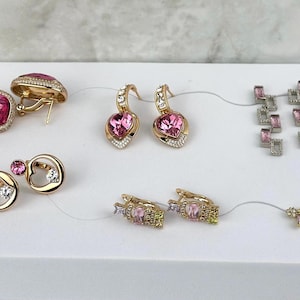 Ensemble de 6 boucles d'oreilles roses avec note manuscrite pour femme, créoles et clous d'oreilles pendants avec message personnalisé, cadeau pour petite amie, cadeau de Noël