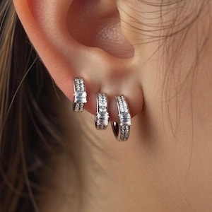Set of 3 Sterling Silver Huggie Hoop Earrings, Dainty Minimalist Huggie Hoops for Sensitive Ear, Everyday Layering Stacking hoops for Women