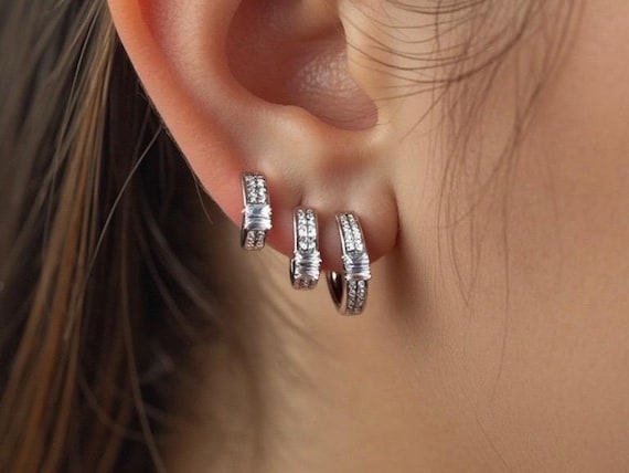 Set of Silver Huggie Hoop Earring for Ladies, Dainty Minimalist