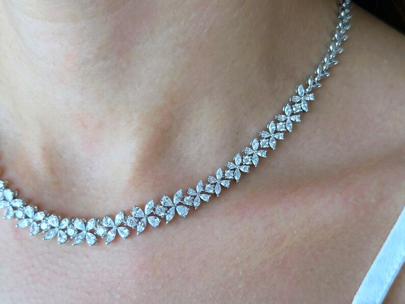 Beautiful Bridal Jewelry Set for Bride, Dainty Necklace & Earring Set, Sparkling Silver Statement Necklace, Wedding Jewelry Set Gift for Her image 6