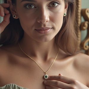 Dainty Emerald Necklace Earring Pendant Set with personalized Message, Custom note Dainty Pendant Necklace for Wife, Jewelry Gift for Her