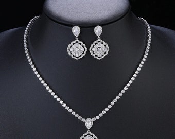 Bridal Jewelry Set for Prom Silver Necklace for Prom necklace silver Bridal statement Jewelry Set Prom Jewelry Set wedding jewelry silver