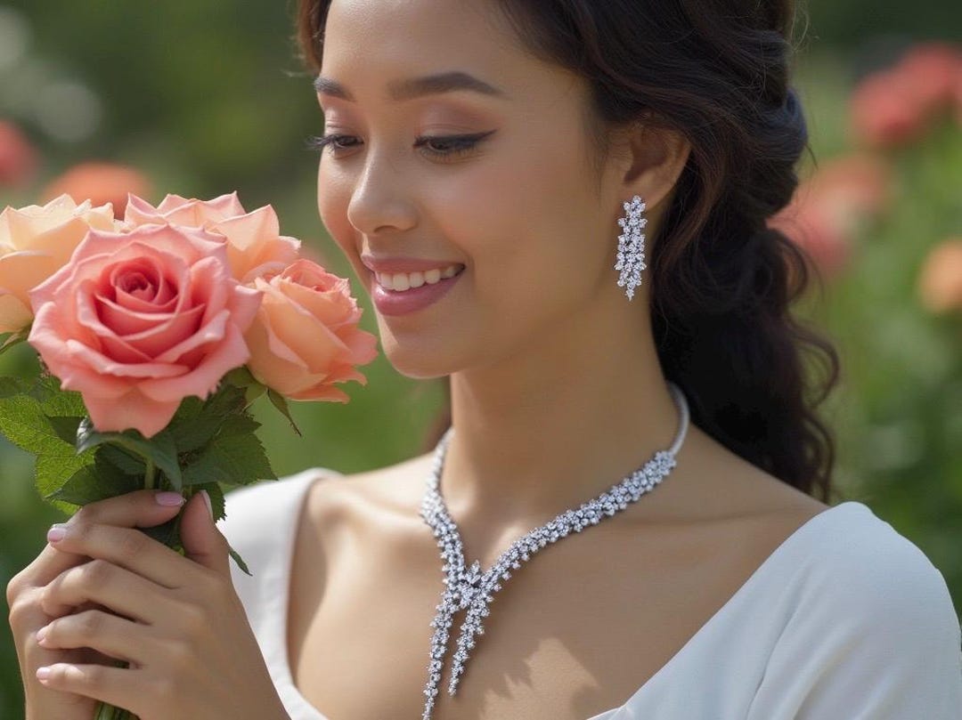 JEAIRTS Set Gioielli Da Sposa – Collana Girocollo E Orecchini Con Strass Argentati E Cristalli, Per Cerimonie E Balli