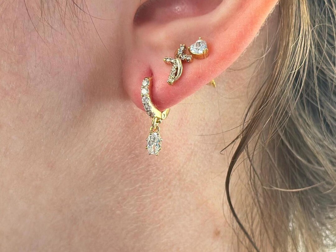 ゴールドドロップ＆スタッドイヤリングセット3個セット、スタッキング