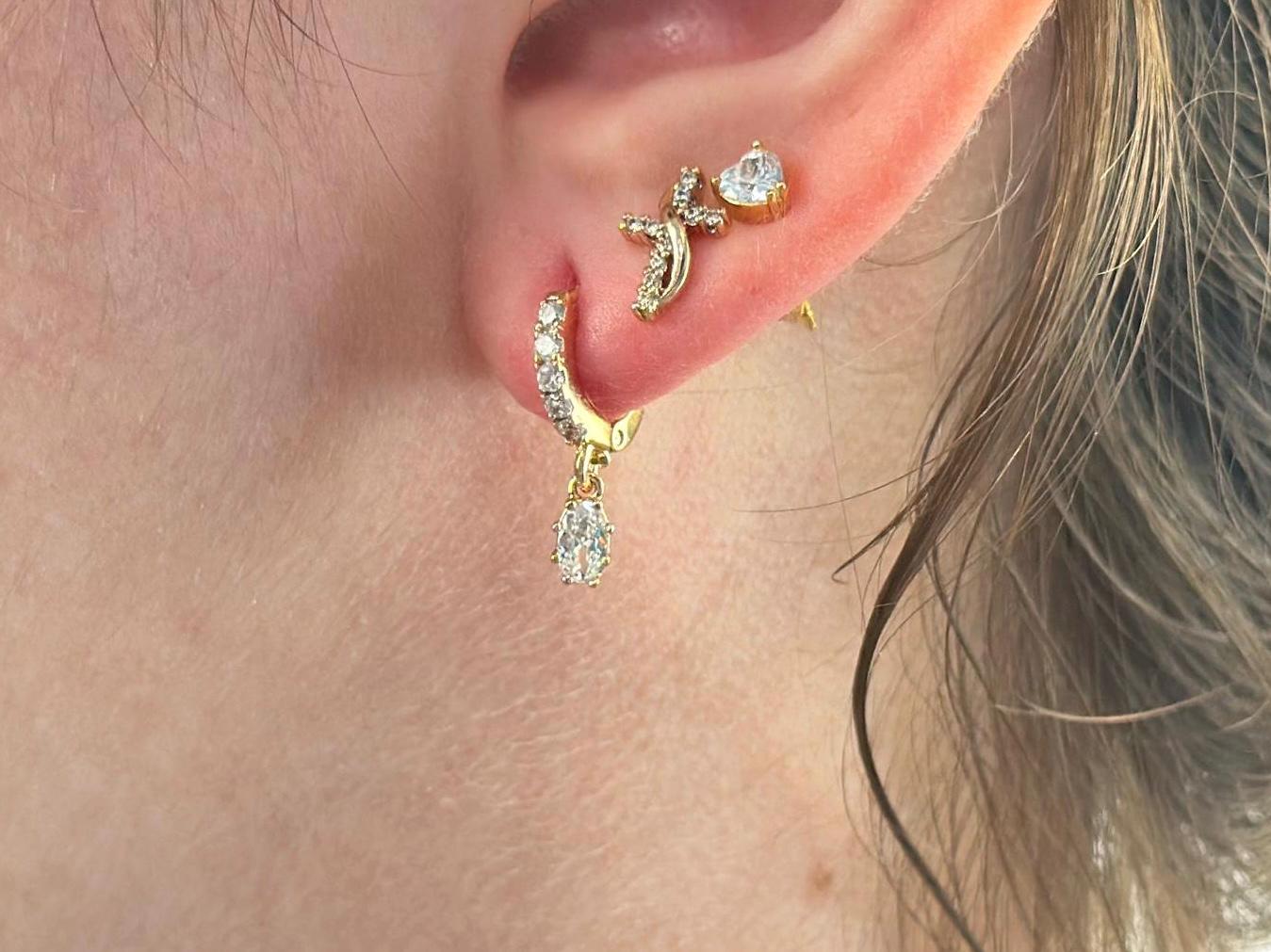 ゴールドドロップ＆スタッドイヤリングセット3個セット、スタッキング