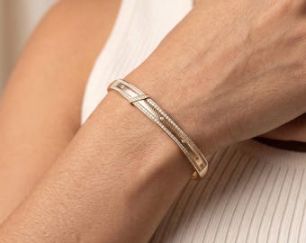 Silver Gold Bracelet for Women, Cuff Stackable Summer Bangle Bracelet, Statement Jewelry, Personalized Anniversary Birthday Gift
