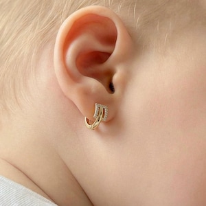 Piccoli orecchini a cerchio con diamanti per bambini, orecchini a cerchio in oro per neonati, bambina, gioielli delicati per bambini piccoli, regalo di gioielli ipoallergenici di lunga durata