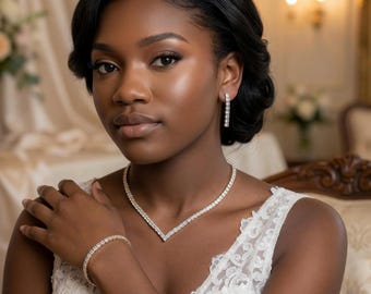 Silver Gold Bridal Jewelry Set, Necklace, Bracelet & Earring, Elegant Wedding Set for Bride, Bridemaid, MOB, MOG, Bestlady Party Jewelry