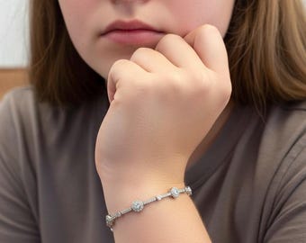 Sparkling Silver Bracelet, Custom Note, Nontarnish Hypoallergenic Bracelet for Women, Dainty Wedding Anniversary Cute Jewelry Gift for Her