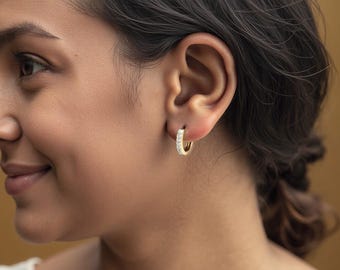 Tiny Diamond Hoop Earrings, 14k Gold Huggies for Girls, Women, Dainty Minimalist Jewelry for Babies, Girls, Perfect Birthday Gift for Her