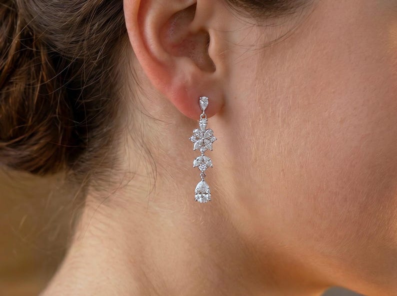 Beautiful Bridal Jewelry Set for Bride, Dainty Necklace & Earring Set, Sparkling Silver Statement Necklace, Wedding Jewelry Set Gift for Her image 7